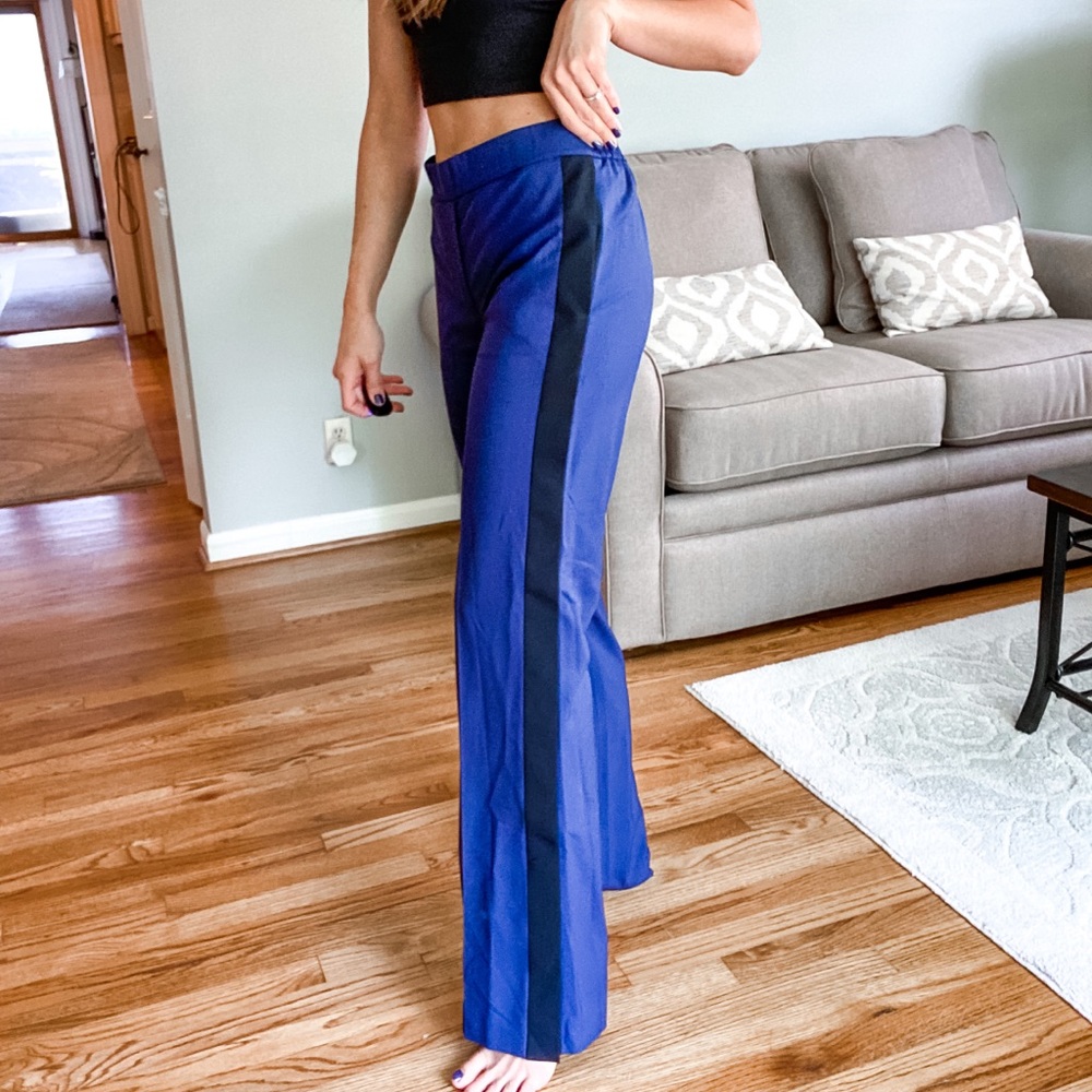 THEORY • blue and black stripe snap dress pull on pant nwt
